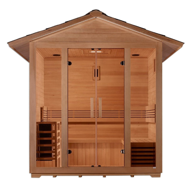 Golden Designs Vorarlberg 5 - Person Outdoor Traditional Sauna with Water Proof Stained Hemlock Wood - The Sauna Solution LLC