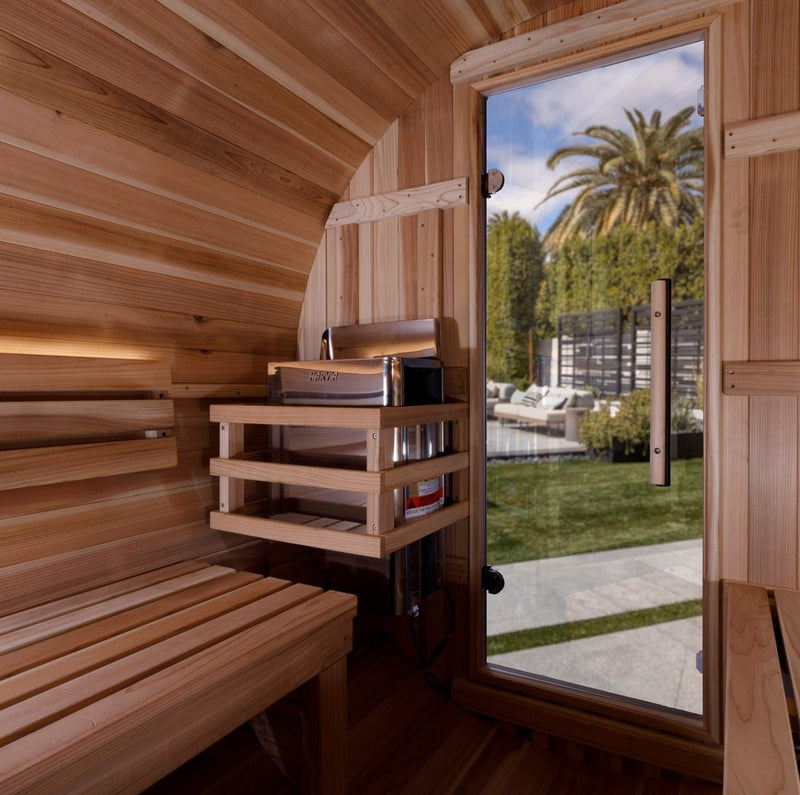 Golden Designs Zurich 4 - Person Outdoor Barrel Traditional Sauna with Bronze Privacy View in Pacific Cedar Wood - The Sauna Solution LLC