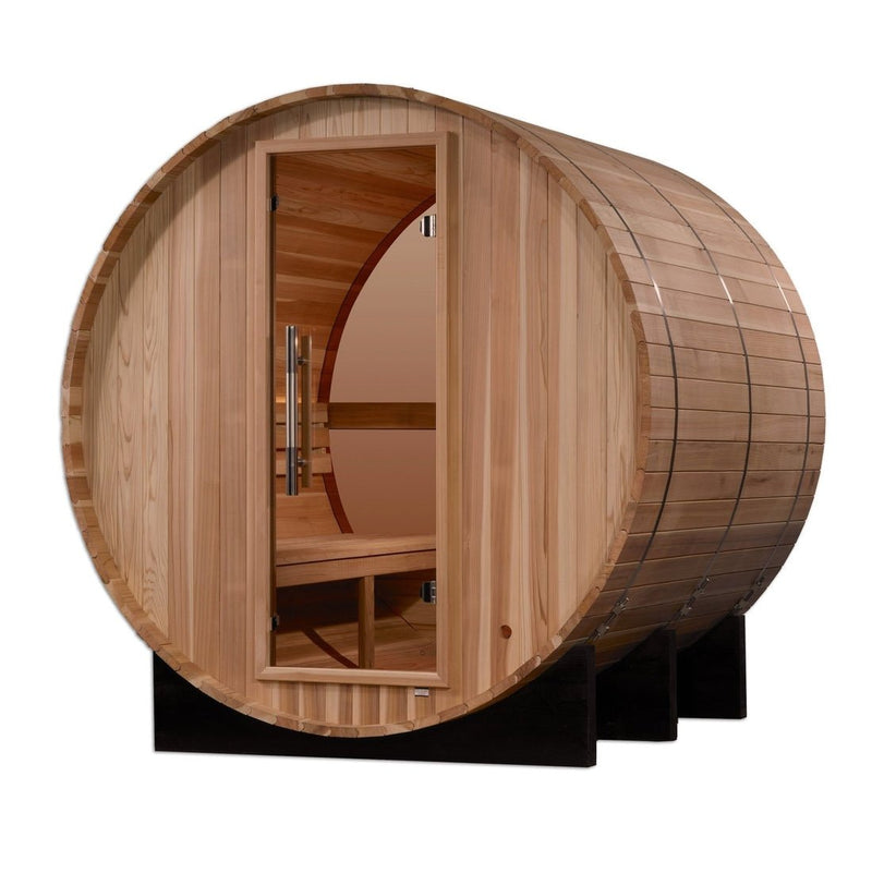 Golden Designs Zurich 4 - Person Outdoor Barrel Traditional Sauna with Bronze Privacy View in Pacific Cedar Wood - The Sauna Solution LLC