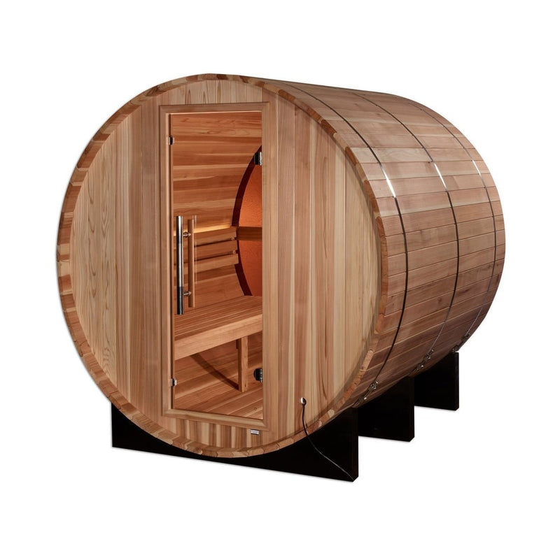 Golden Designs Zurich 4 - Person Outdoor Barrel Traditional Sauna with Bronze Privacy View in Pacific Cedar Wood - The Sauna Solution LLC