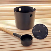SaunaLife Aluminum 1 - Gallon Sauna Bucket Set with Wood Ladle and Thermometer, Black - The Sauna Solution LLC