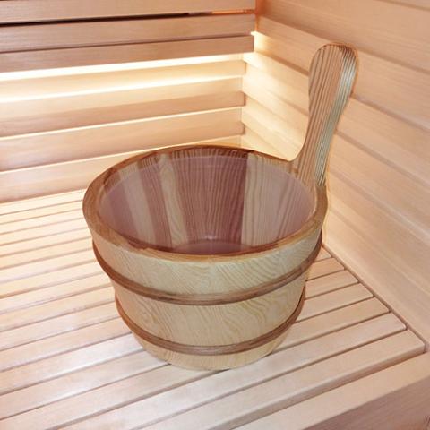 SaunaLife Wooden 1 - Gallon Sauna Bucket, Wood Ladle, Thermometer, Hygrometer, Black - The Sauna Solution LLC
